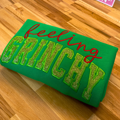 Feeling Grinchy Embroidered Sweatshirt – Glitter Appliqué Holiday Crewneck