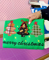 Merry Christmas Embroidered Sweatshirt | Plaid Christmas Tree Appliqué | Cozy Holiday Crewneck