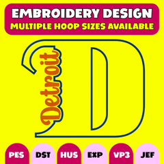 💙✨Detroit Varsity Letter Embroidery Design – Digital Download