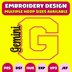 ♊✨Gemini Varsity Letter Embroidery Design – Digital Download