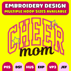 📣⭐💕Cheer Mom Embroidery Design – Digital Download
