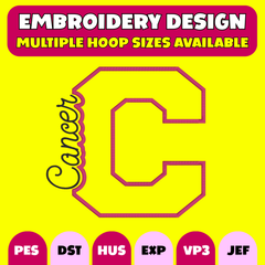 ♋💕Cancer Varsity Letter Embroidery Design – Digital Download