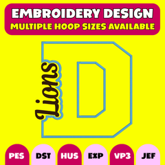 🦁💙Lions Varsity Letter Embroidery Design – Digital Download