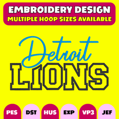 Detroit Lions Embroidery Design | Football Team Spirit Machine Embroidery File | Digital Download